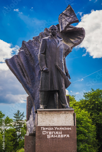 Statue of Stepan Bandera in Park of Taras Shevchenko in Ternopil, Ukraine photo
