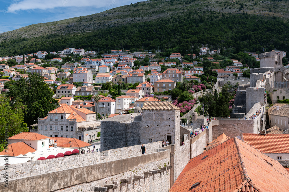 View from city walls of Dubrovnik, the famous Unesco world heritage site in Croatia.