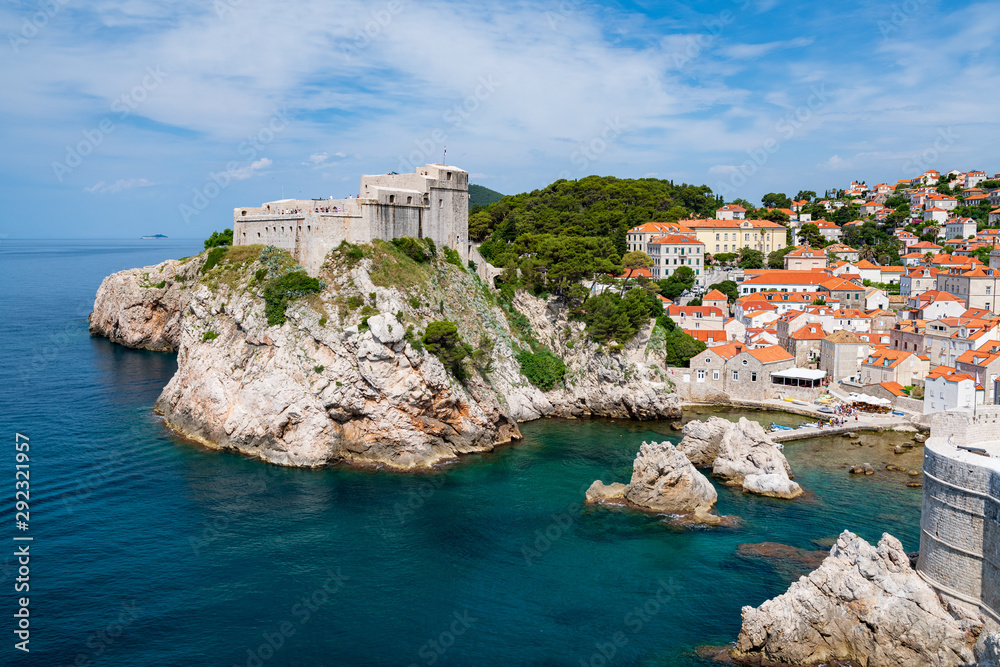 View of Dubrovnik fortress from city walls, the famous Unesco world heritage site in Croatia.