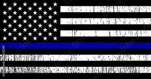 American flag with police support symbol, Thin Blue Line. Vector EPS 10