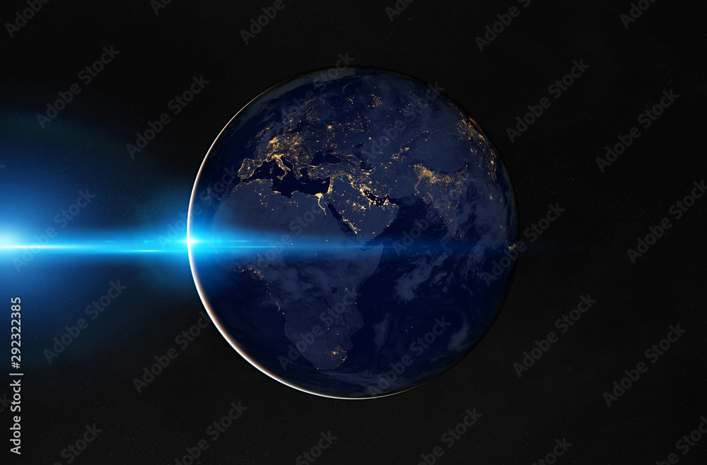 View of planet Earth at night with cities lights on Europe and Africa 3D rendering elements of this image furnished by NASA View of planet Earth at night with cities lights on Europe and Africa 3D rendering elements of this image furnished by NASA
