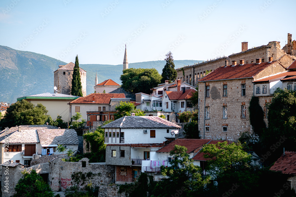 Mostar historic town in yugosavian war. A famous tourist destination in Bosnia and herzegovina former Yuoslavia.