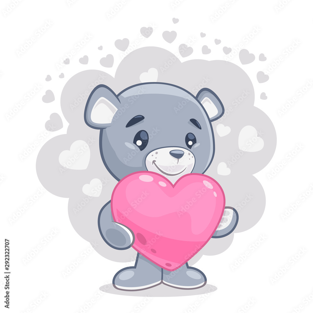 Cute teddy bear with big valentine heart illustration Cute teddy bear with big valentine heart illustration