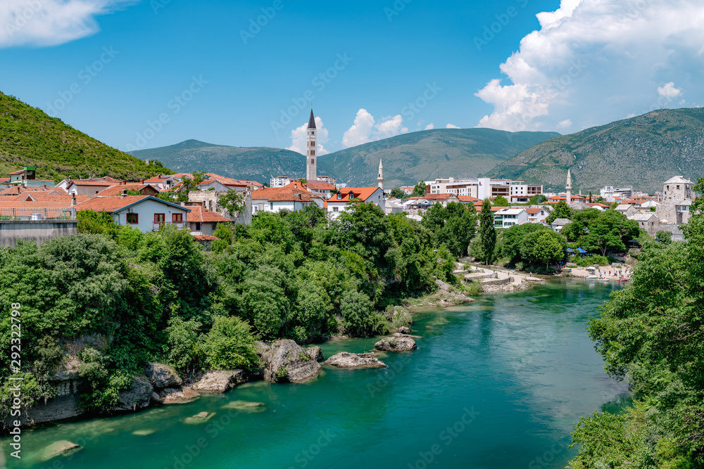 Mostar bridge, historic place in yugosavian war. A famous tourist destination in Bosnia and herzegovina former Yuoslavia.