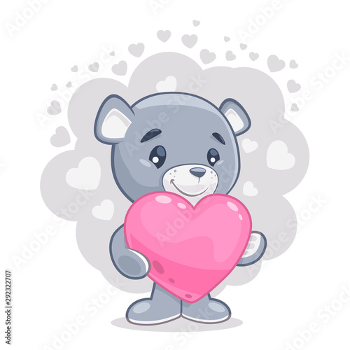 Cute teddy bear with big valentine heart illustration