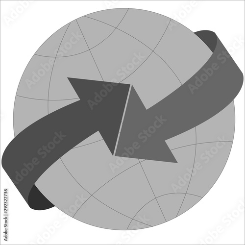 A logo with a simplified image of a globe around which arrows are going to meet.
