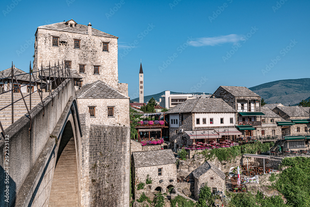Mostar bridge, historic place in yugosavian war. A famous tourist destination in Bosnia and herzegovina former Yuoslavia.
