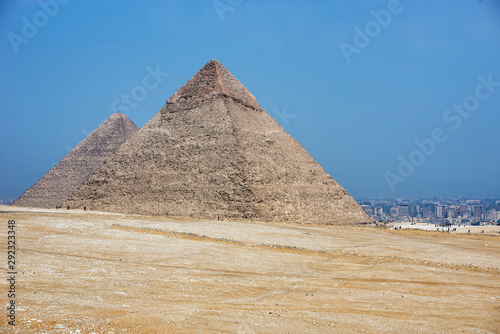 Side view of the pyramid of Khafre and the Great pyramid in Giza  Cairo  EgyptGiza  near Cairo  Egypt