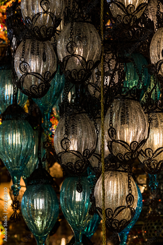 Naklejka premium Traditional Turkish lanterns made of colored glass