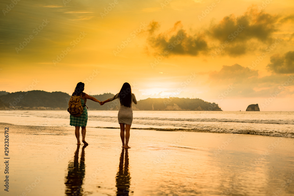 Fototapeta premium friends walking at the beach