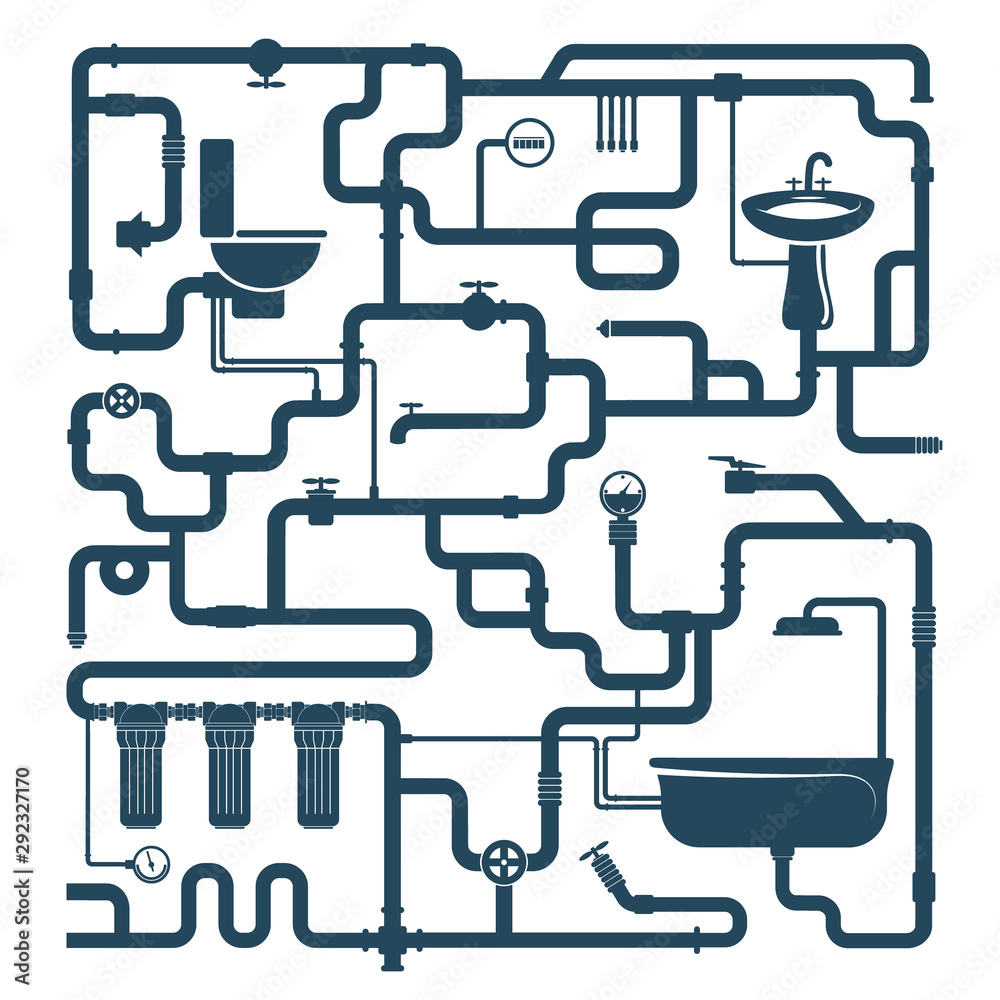Water pipe plumbing system compound silhouette