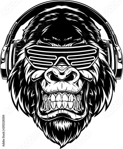 Ferocious gorilla in headphones