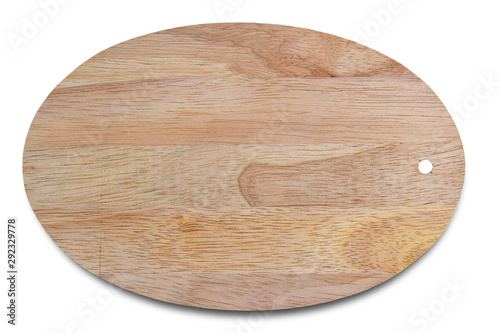 Wood cutting board isolated on white background. Wooden oval