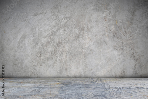 Abstract grunge wall texture. Gray concrete wall and floor interior background for design art work. Empty cement room in perspective view