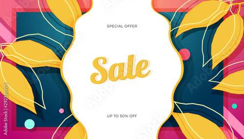 Autumn seasonal sale banner colorful design. Fall vector illustration template