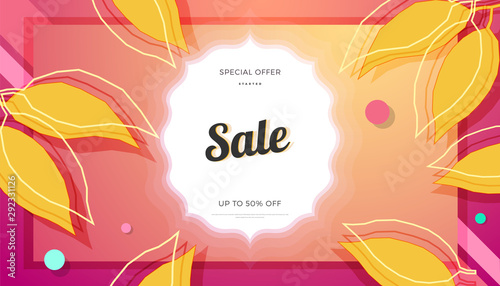 Autumn seasonal sale banner colorful design. Fall vector illustration template