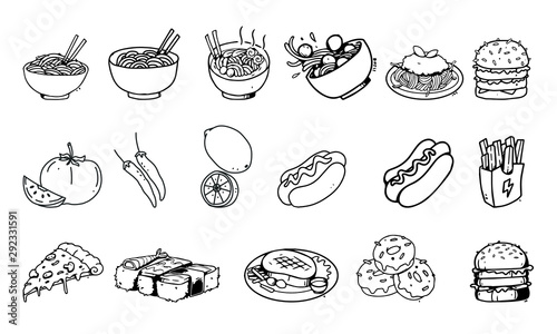 hand drawn set of food illustration, For food business isolated background