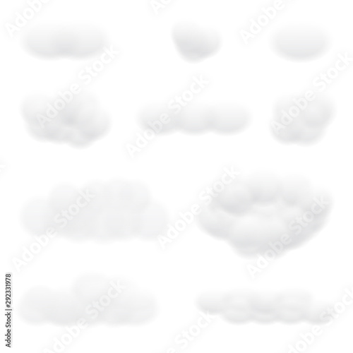 Virtual cumulus clouds vectors isolated on white background, Realistic Fluffy cubes like white cotton wool