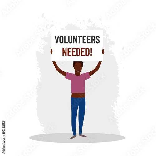Volunteers needed illustration with woman and banner in hands.We need you! Protest, manifest