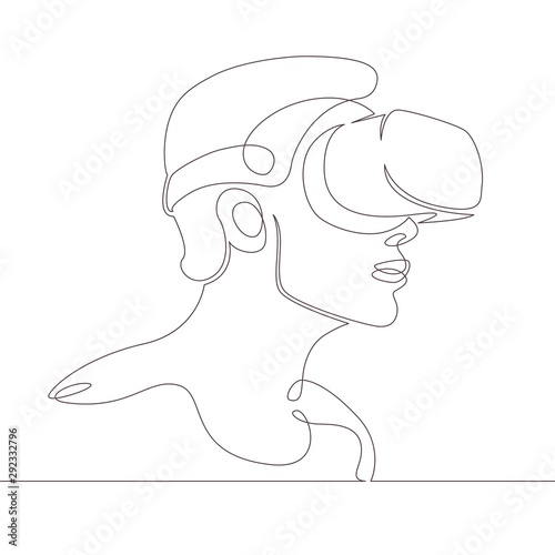 continuous single drawn line art doodle virtual reality helmet