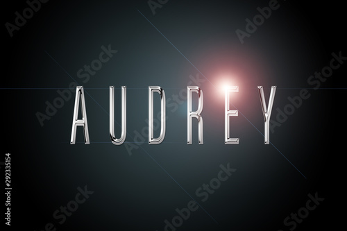 first name Audrey in chrome on dark background with flashes photo
