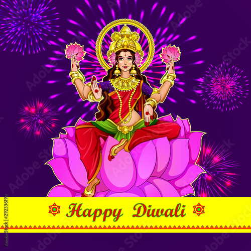 Illustration,Poster Or Banner Design For Indian Festival Of Dhanteras With Beautiful Goddess Maa Laxmi Take Shiny Golden Coin Pot On Decorated Background.Happy Diwali Holliday Of India