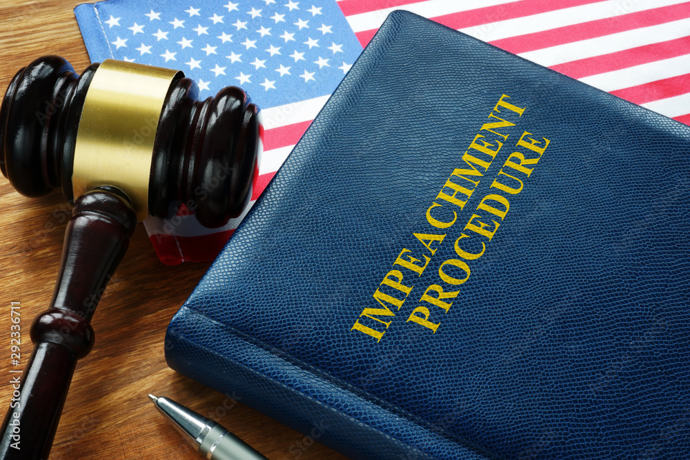 Impeachment procedure law, gavel and USA flag. Impeachment procedure law, gavel and USA flag.