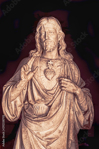The Sacred Heart of Jesus, Catholic Christian Statue with digital filters applied