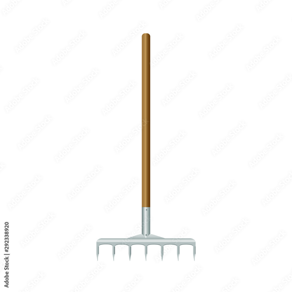 Rake drawn on a white isolated background.Agricultural work, landscape design. Gardening Tools. Rural life in vector illustration. Rake drawn on a white isolated background.Agricultural work, landscape design. Gardening Tools. Rural life in vector illustration.