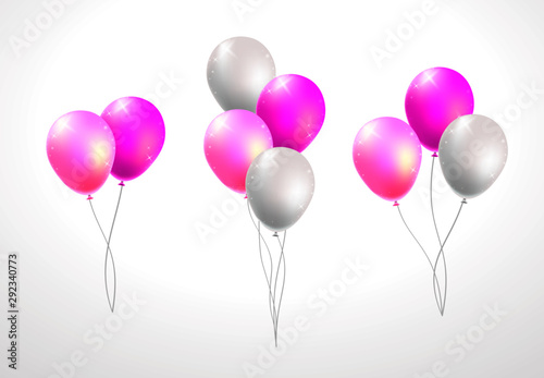 Set of Realistic Isolated Colorful Balloons on White Background