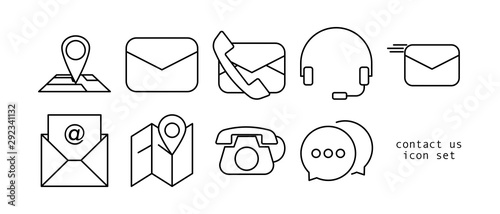 Contact us icon set. Thin line. Isolated on white background. 
