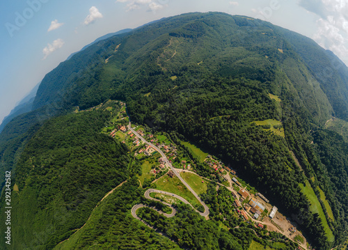 Mountain road aerial view. The Romanian Carpathians, 2019. Little planet © pelinoleg