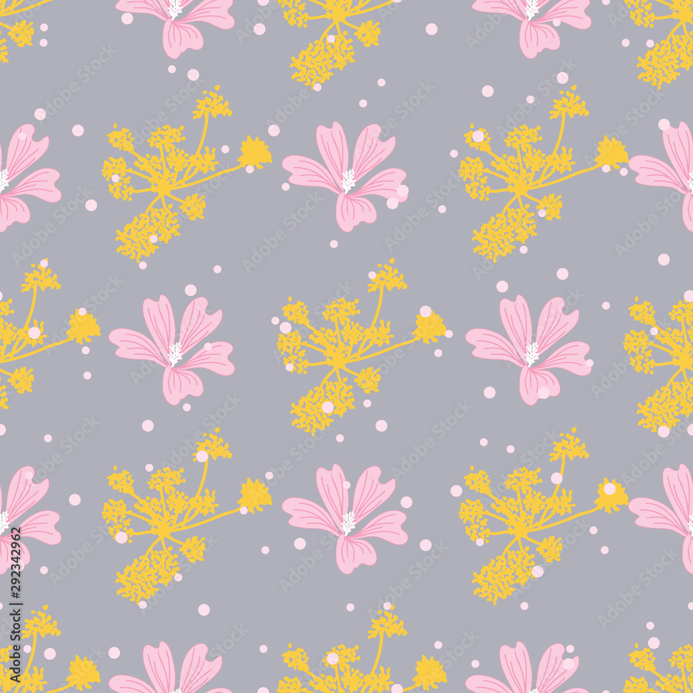 Vintage Seamless pattern with pink and yellow flowers