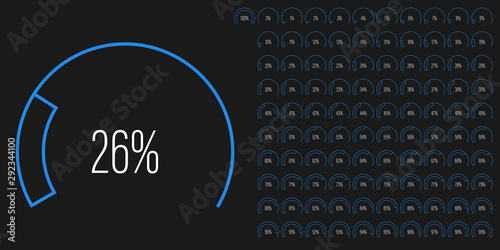 Set of circular sector percentage diagrams meters from 0 to 100 ready-to-use for web design, user interface UI or infographic - indicator with blue