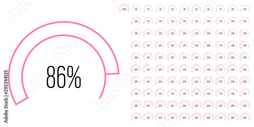 Set of circular sector percentage diagrams meters from 0 to 100 ready-to-use for web design, user interface UI or infographic - indicator with pink