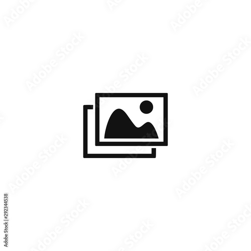 Ilustración de icono de imágenes en negativo. Logotipo de fotos, diseño plano en blanco y negro. Diseño abstracto de galería de imágenes