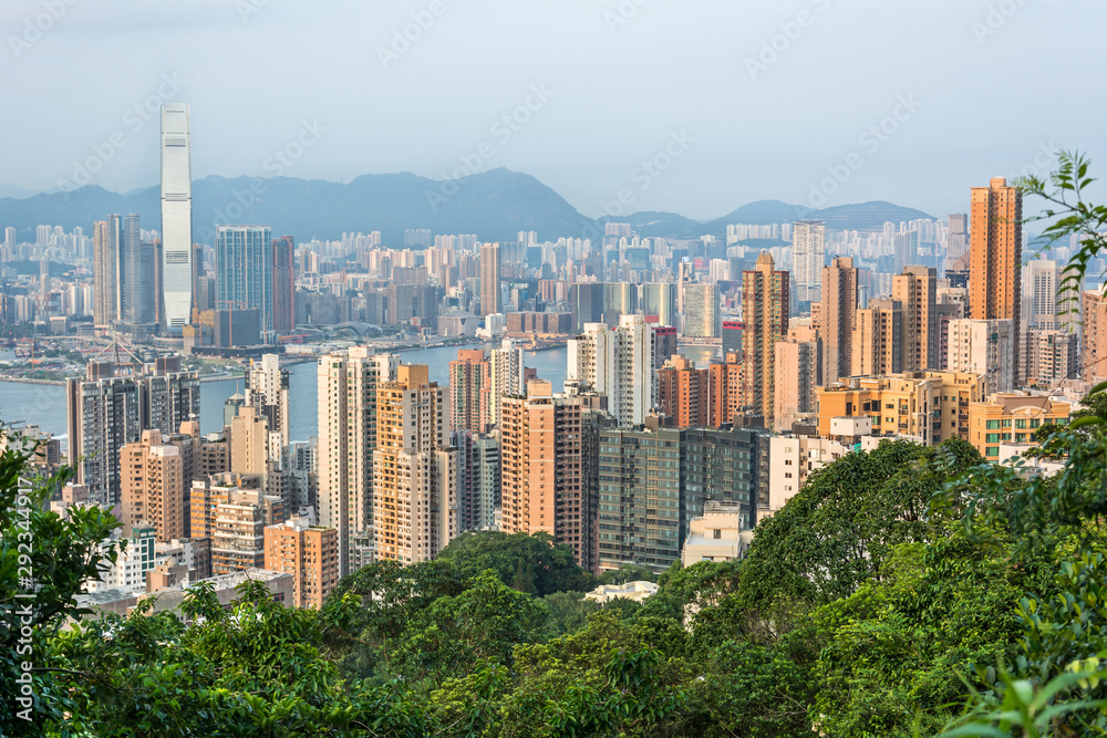 Skyline of Hong Kong in the scenic evening light