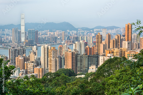 Skyline of Hong Kong in the scenic evening light