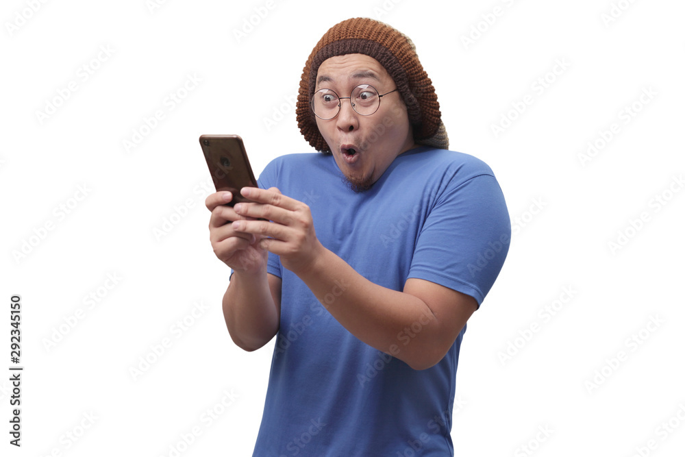 Shocked Happy Man Looking at Smart Phone Shocked Happy Man Looking at Smart Phone