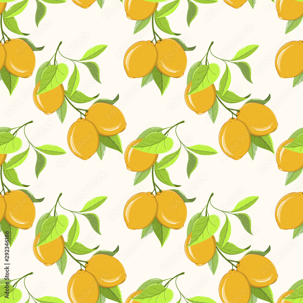 Seamless pattern of lemons on light background