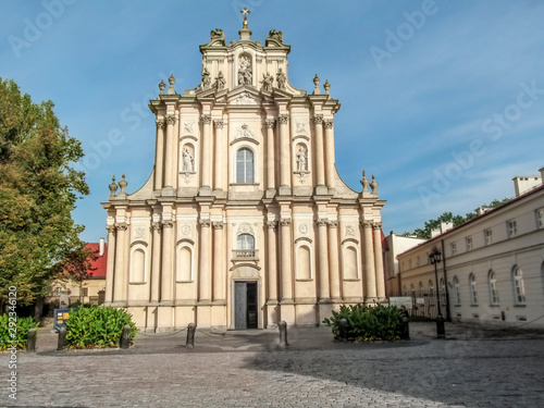 Church of St. Joseph of the Visitationists or Visitationist Church in Warsaw, Poland. City square in front of the main entrance to the temple, front view of the facade © ioanna_alexa