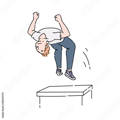 Parkour athlete or sportsman in motion, cartoon vector illustration isolated.