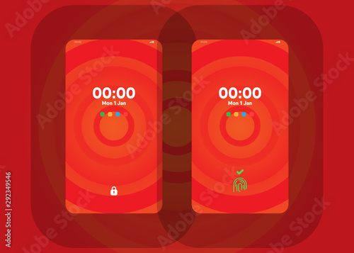 Fingerprint Lock Set on Smartphone with Security User Interface User Experience UI Vector Illustration