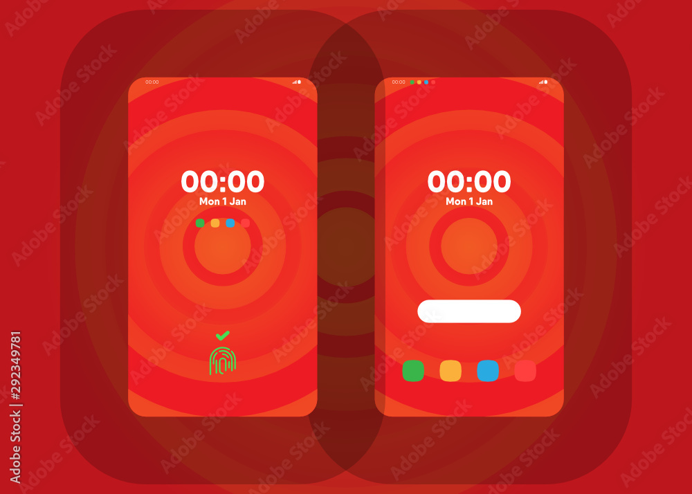 Fingerprint Lock Set on Smartphone with Security User Interface User Experience UI Vector Illustration Fingerprint Lock Set on Smartphone with Security User Interface User Experience UI Vector Illustration