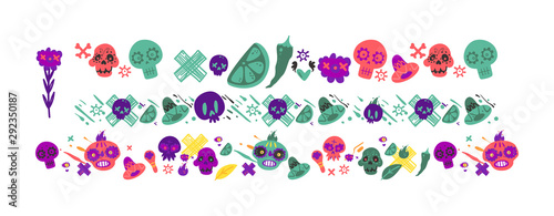 Day of the dead holiday decoration set - colorful repeated line pattern