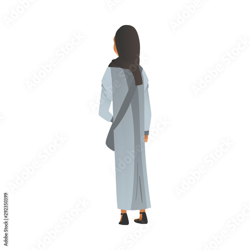 Muslim woman in islamic dress and hijab flat cartoon vector illustration isolated.