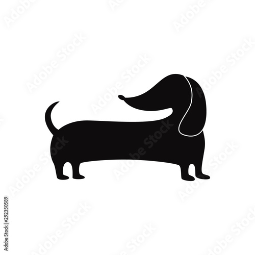 Cute wiener dog silhouette isolated on white background