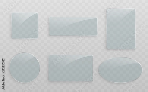 Realistic pieces of glass in different shapes isolated on transparent background