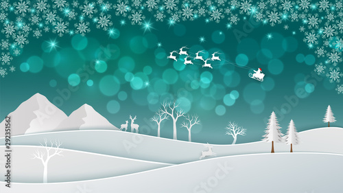 Christmas bokeh background with Santa Claus coming on winter night,for decorative,celebrate party,invitation or greeting card
