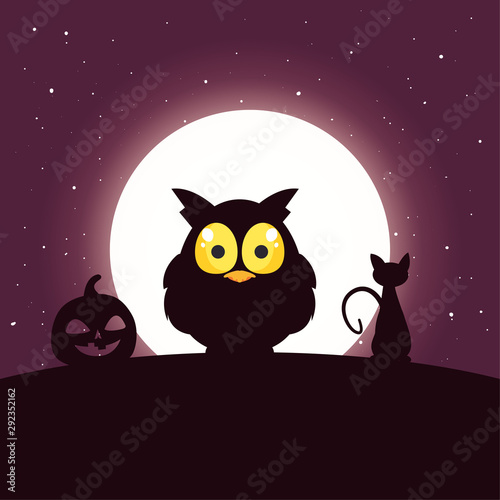 barn owl with moon in scene of halloween